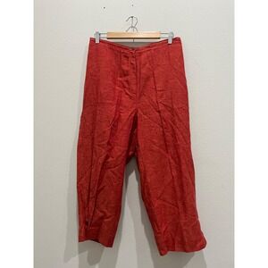 KORET Women Orange Linen Blend Cropped Pants Size L Elastic Waist